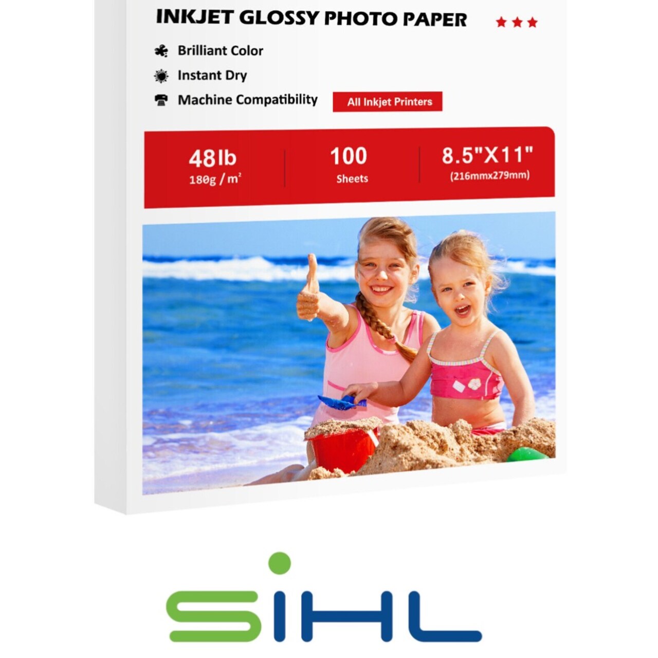 Sihl 100 Sheet Premium Glossy Inkjet Printer Photo Paper 8.5x11 48lb Photograph